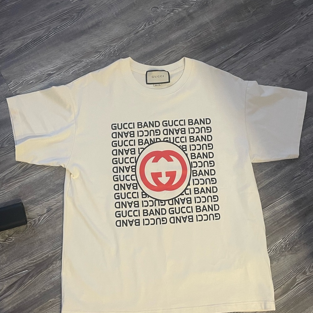 Gucci White and Black Logo Tee Men's Medium